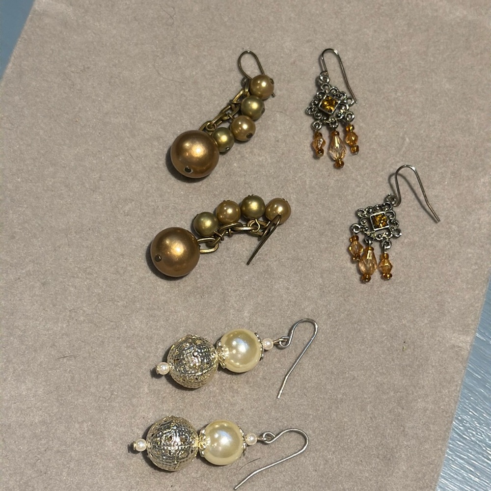 Stunning Silver Set of 3 Earrings with Beads, Gems & Crystals